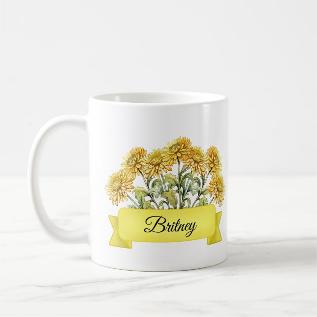Caneca De Café Chrysanthemum Personalizado da Flor de Nascimento  (Esquerda)