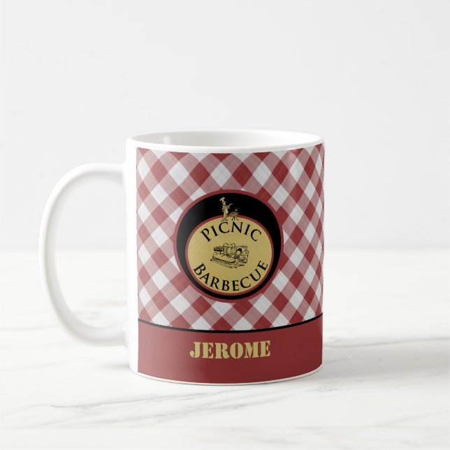 Caneca De Café CHURRASCO vermelho e branco verificados (Esquerda)