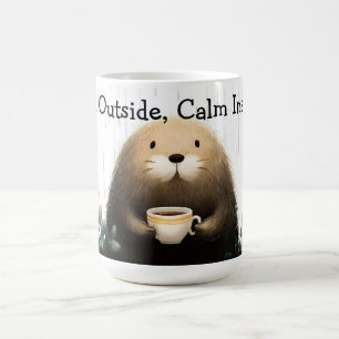 Caneca De Café Chuva lá fora, calma lá dentro. Toupeira Bebendo C