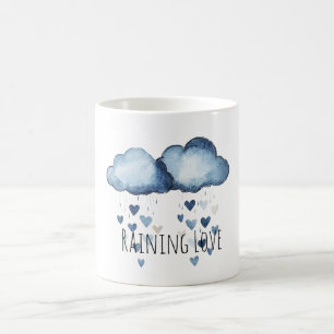 Caneca De Café Chuvoso Amor Nuvens Azuis Corações