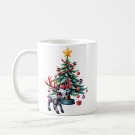 Caneca De Café Ciberpunk Reindeer bonito com Árvore de Natal