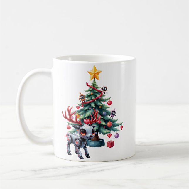 Caneca De Café Ciberpunk Reindeer bonito com Árvore de Natal (Esquerda)