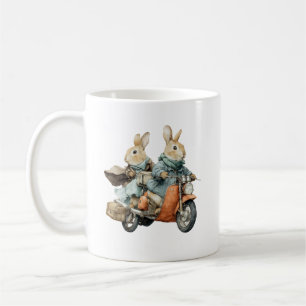 Caneca De Café Ciclistas de Coelho em Aquarela