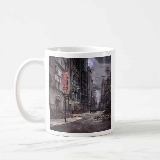 Caneca De Café Cidade abandonada | Posto Apocalyptic Dystopian Wo (Esquerda)