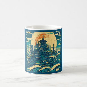 Caneca De Café Cidade de Atlântida 2 - Estilo Woodblock