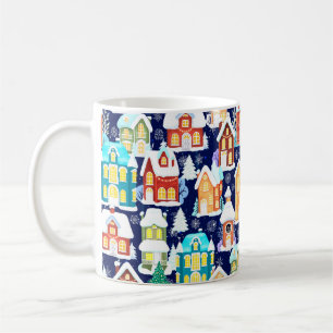 Caneca De Café Cidade de inverno com casas vitorianas. Tema de Na