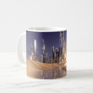 Caneca De Café Cidade Futurista de Ficção Científica Refletida na