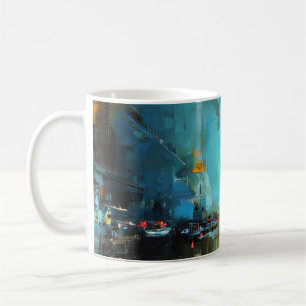 Caneca De Café Cidade Noturna Chuva de Neon