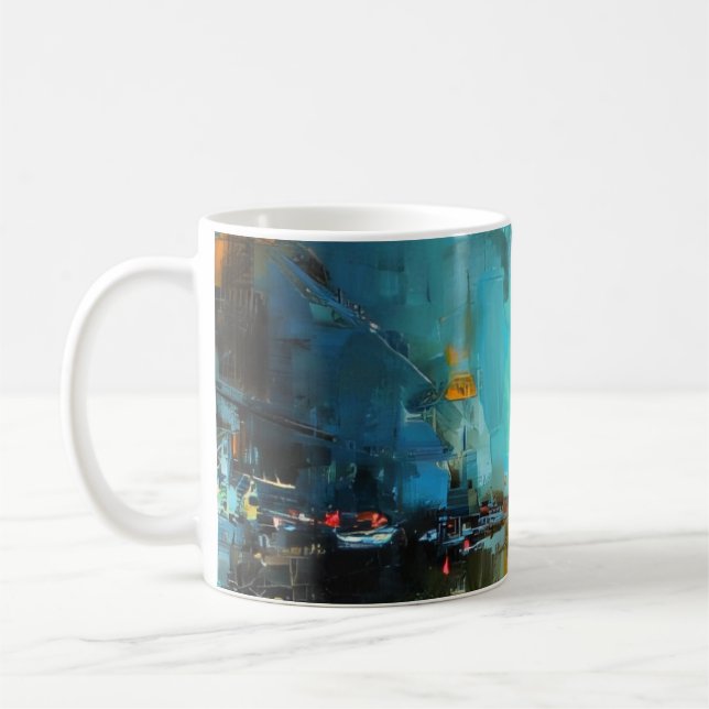 Caneca De Café Cidade Noturna Chuva de Neon (Esquerda)