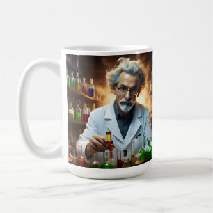 Caneca De Café Cientista Num Laboratório Misturando Poções,