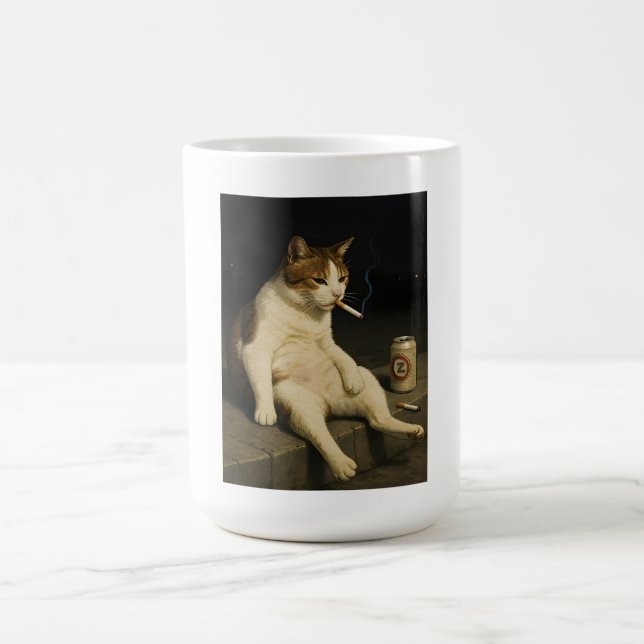 Caneca De Café Cigarette Kitten Funny Smoking Cat Gen Z Meme (Centro)