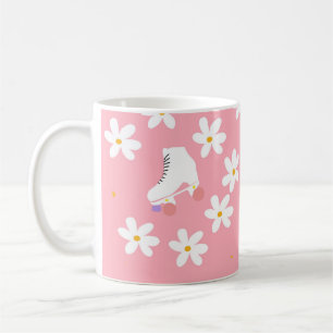 Caneca De Café Cilindro Cor-de-rosa Floral Skates Rastreamento