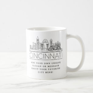 Caneca De Café Cincinnati Cidade Estilizada Skyline   Slogan Pers