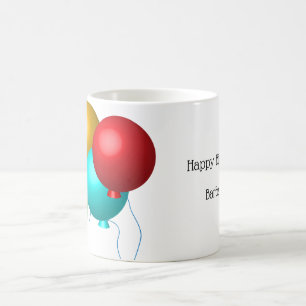 Caneca De Café Cinco Balões de Aniversário Personalizados com N