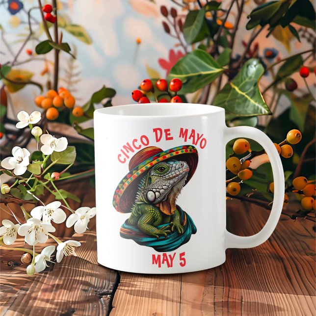 Caneca De Café Cinco de Mayo Iguana Vestindo Sombrero & Serape (Criador carregado)
