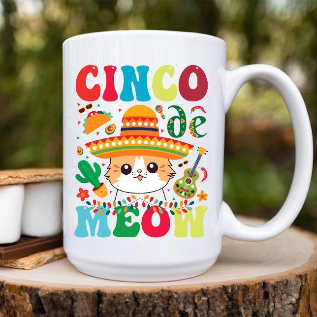 Caneca De Café Cinco De Meow | Engraçado mexicano Cinco de Mayo (Cinco De Meow | Funny mexican Cat Cinco De Mayo Coffee Mug)