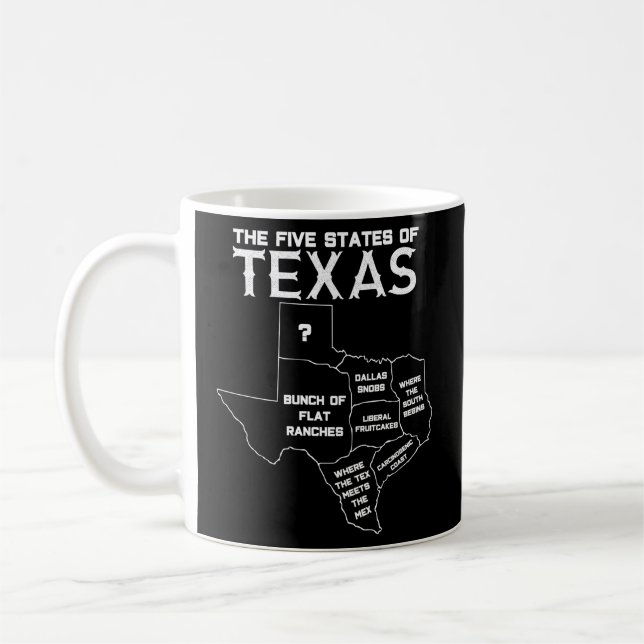Caneca De Café Cinco Estados Do Texas - Mapas De Dallas Houston A (Esquerda)