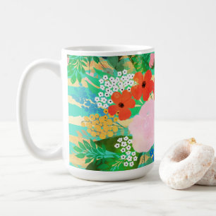 Caneca De Café Cinto-d-água Cinto Vermelho e Amarelo Floral Verd