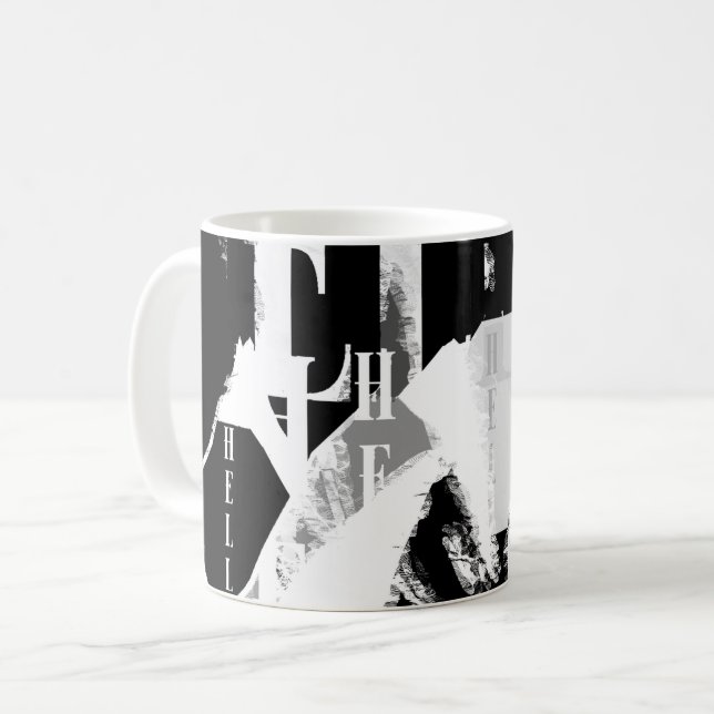 Caneca De Café Cinza abstrato Black White (Frente Esquerda)