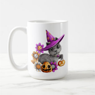 CANECA DE CAFÉ CINZA ADORÁVEL PERMITIU GATO COM BATATA DE FLORES