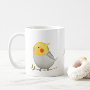 Caneca De Café Cinza Amarelo Cockatiel Cute Pet Bird Nome persona