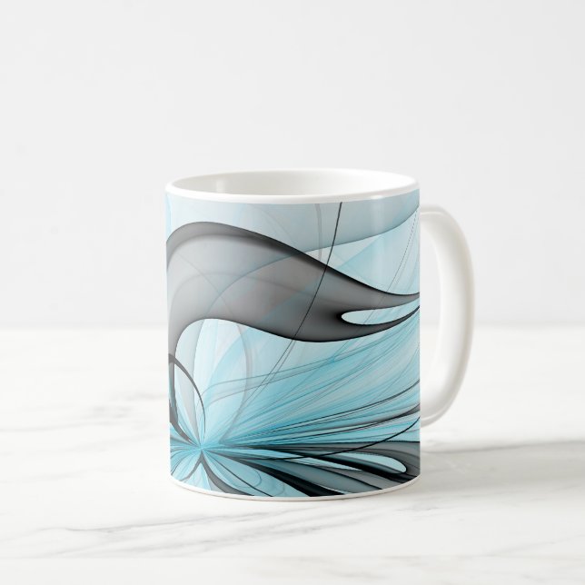 Caneca De Café Cinza Antracite Arte Fractal Azul Moderna (Frente Esquerda)