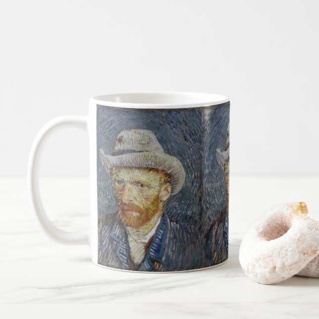 Caneca De Café Cinza Autoretrato Van Gogh Sentiu Ódio Na Pintura (Com Donut)