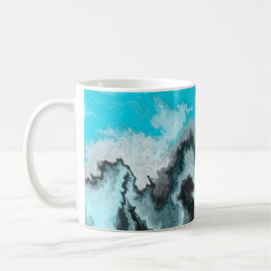 Caneca De Café Cinza Azul Aqua e Arte Moderna Abstrato das Ondas