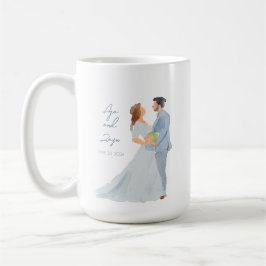 Caneca De Café Cinza Azul Casal Personalizado Mug w Data