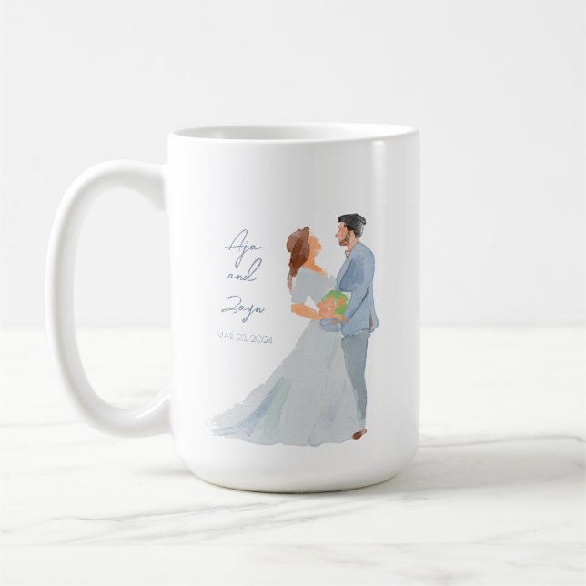 Caneca De Café Cinza Azul Casal Personalizado Mug w Data (Esquerda)