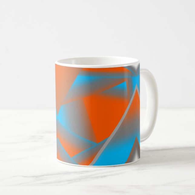 Caneca De Café Cinza Azul Laranja Ombre Arte Geométrica (Frente Esquerda)