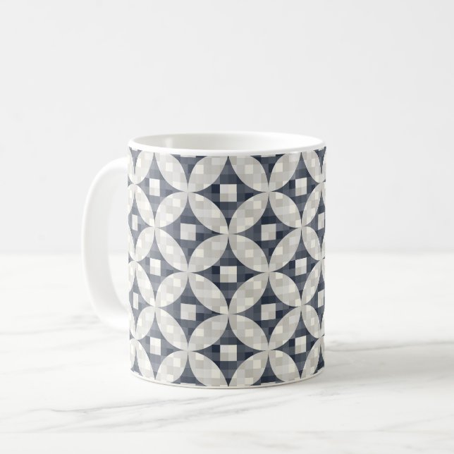 Caneca De Café cinza azul moderna do século médio e cheque bege (Frente Esquerda)