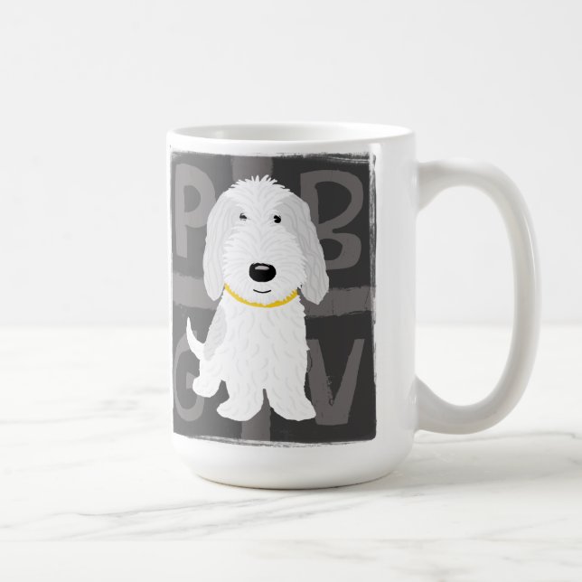 Caneca De Café Cinza branca e cartoon branco PBGV (Direita)