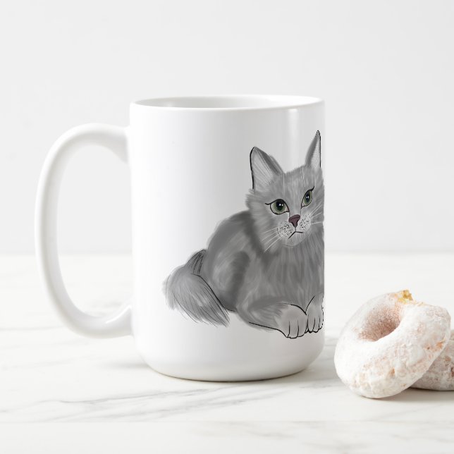 Caneca De Café Cinza Cat Mãe (Com Donut)