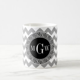Caneca De Café Cinza Chevron Branco Preto Chave Grega 3 Monograma