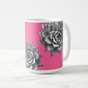 Caneca De Café Cinza de Aquarela Suculta em Rosa Quente