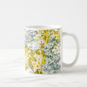 Caneca De Café Cinza de cor da água amarela, padrão de flor da ág