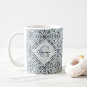 Caneca De Café Cinza de Harmonia Floral Personalizada Mandala