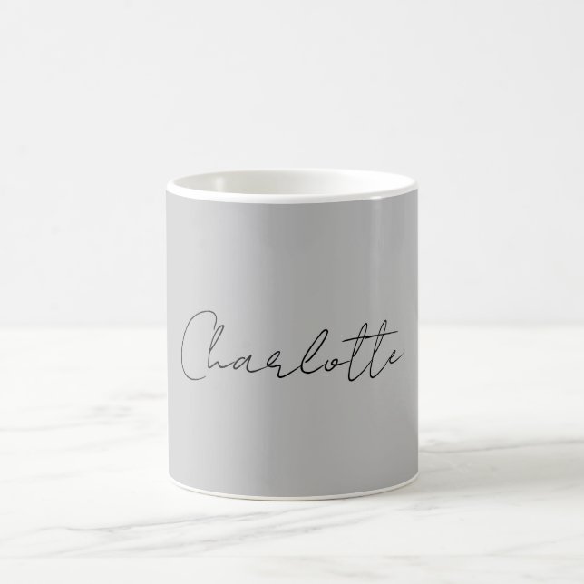 Caneca De Café Cinza de Nome de Script Manuscrito Minimalista (Centro)