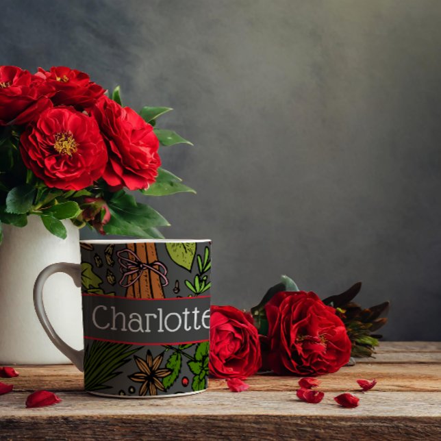 Caneca De Café Cinza de nome personalizado do padrão Spices (Criador carregado)