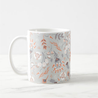 Caneca De Café Cinza De Pastel Suave Floral De Laranja, Sem Aparê