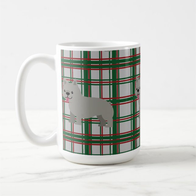 Caneca De Café Cinza do Buldogue Francês, Xadrez de Natal (Esquerda)