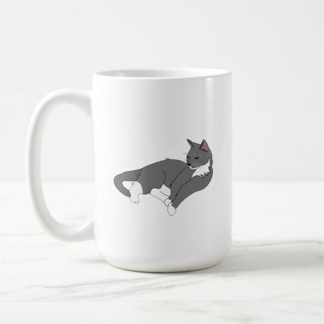 Caneca De Café Cinza e Gato de Tuxedo Branco (Esquerda)