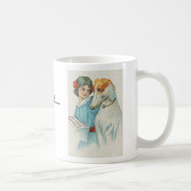 Caneca De Café Cinza e menina com música, eu adotei um galgo… (Direita)