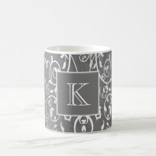Caneca De Café Cinza Elegante Monograma
