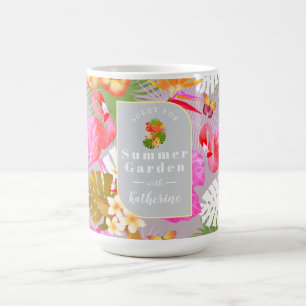 Caneca De Café Cinza Flamingo Garden