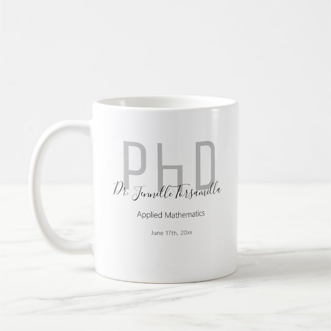 Caneca De Café Cinza formando Nome preto PhD (Esquerda)