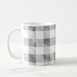 Caneca De Café Cinza Glam Xadrez de Buffalo Branco