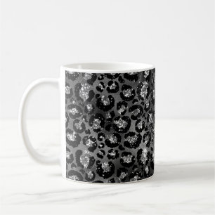 Caneca De Café Cinza Impressão de Prata Negra Leopardo Cheetah