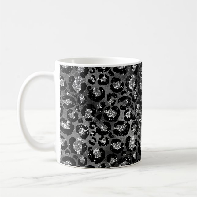 Caneca De Café Cinza Impressão de Prata Negra Leopardo Cheetah (Esquerda)